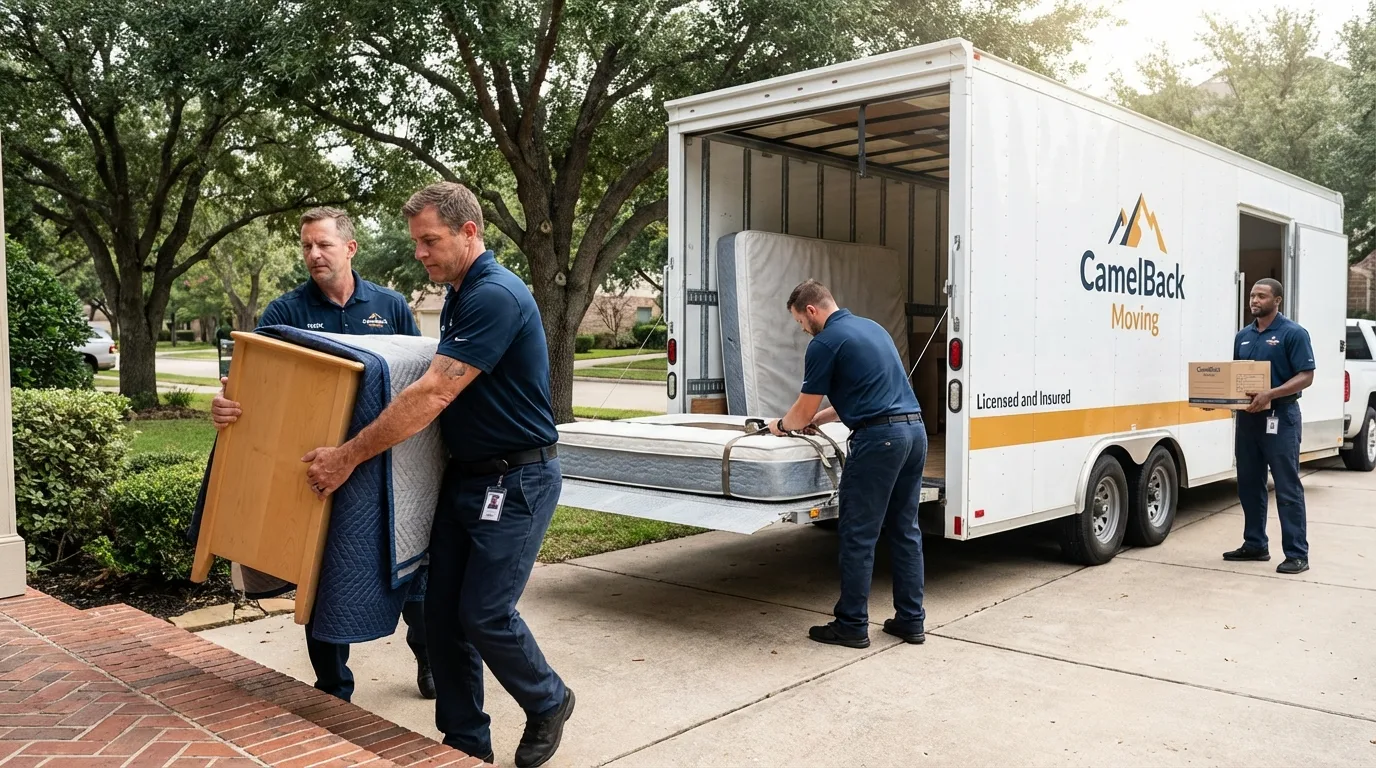 Crew loading residential truck for cross-state move from Jackson, MN